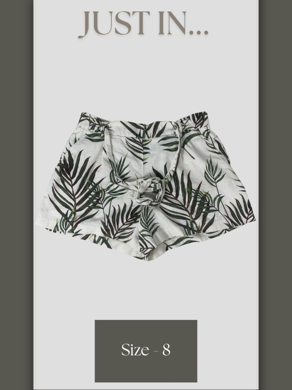 C&C California Linen White High-Waist Tropical Leaf Shorts Women's 8 Vacation